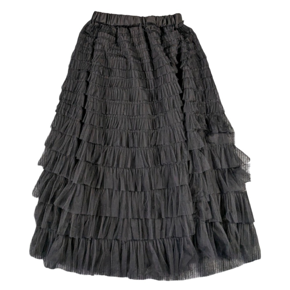 Black Tulle Tiered Ruffle Maxi Skirt Small Balletcore Gothic Whimsical‎ Long